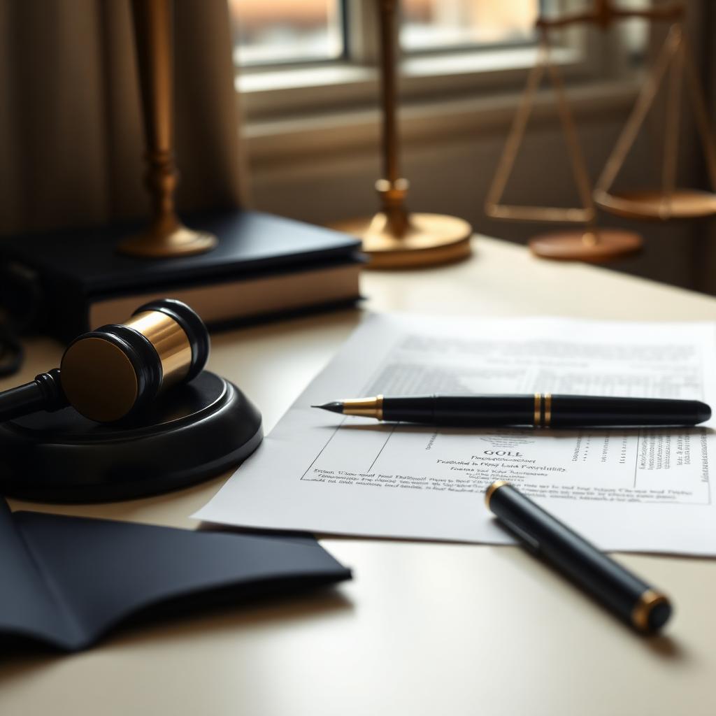 Legal documents and a pen resting on a desk